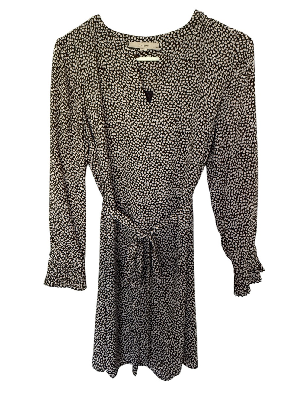 LOFT Black & White Printed Tie-Waist Dress Women SP Small Petite